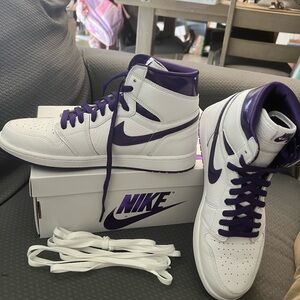 Jordan White and Purple High-Top Sneakers